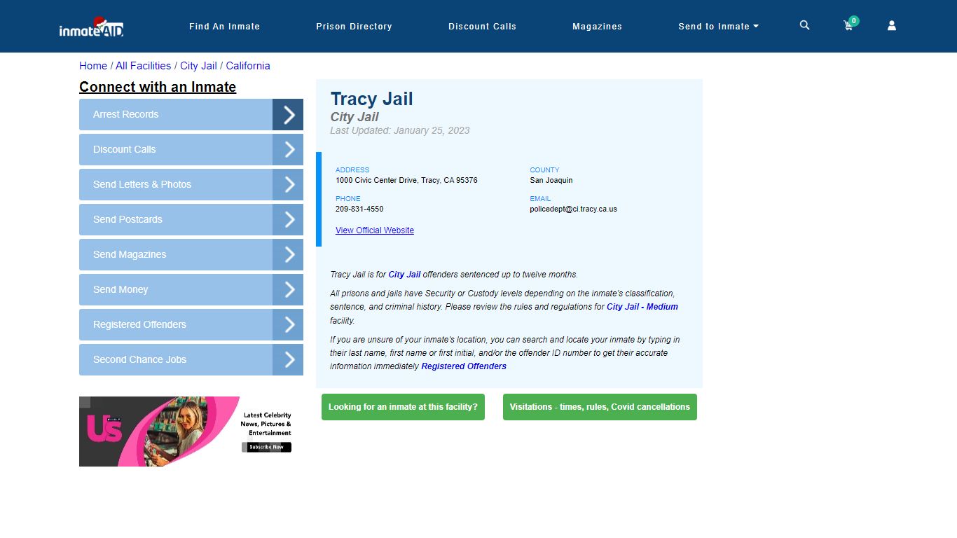 Tracy Jail | Inmate Locator