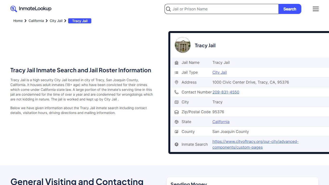 Tracy Jail Inmate Search and Jail Roster Information